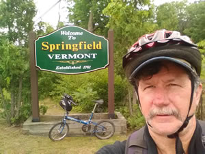 Ted with his bike when he returned to Springfield, Vermont on his way back to New Hampshire. 