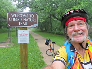 Ted and his bike at the Chessie bike trailhead in Lexington, Virginia.