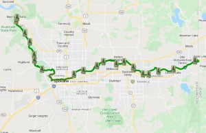 Map of Centennial trail in Spokane – I cycled from Riverside State Park-(Nine Mile Recreation Area) to 15 miles before Idaho (trail mile 15).