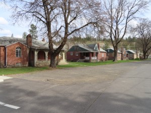 Historic houses once used by employees of Nine Mile Dam near Spokane.