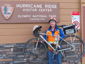 Ted with his bike at the Hurricane Ridge visitor center.