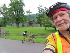 Ted and his bike at Pricketts Fort next to the Marion County Rail Trail in West Virginia.