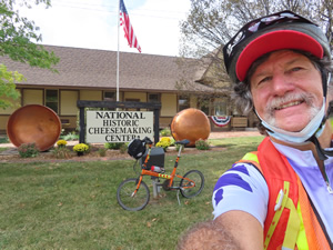 Ted and his bike at Monroe visitor center/ cheese museum.