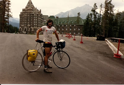 Ted in front of the Banff Hotel in Banff National Park.