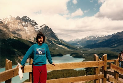 Ted on the viewpoint at Bow Pass with Petro Lake in the background. In Banff National Park.
