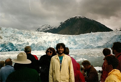 Photo taken on the dinner cruise Ted Took to Tracy Arm near Juneau, Alaska. The glacier, South Sawyer Glacier, in this pictures is actually a long distance away. With binoculars you can see sea lions on the ice burgs.