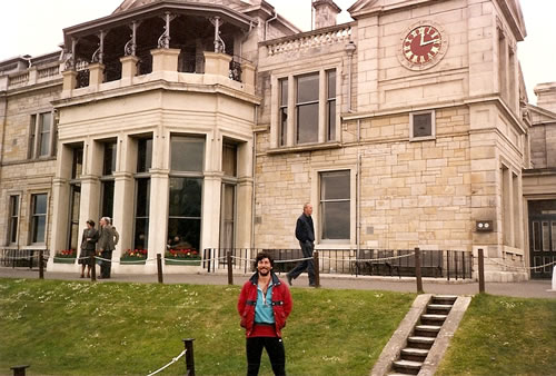 Ted in front of the club house at the old course in Saint Andrews, Scotland. The world’s first golf course.