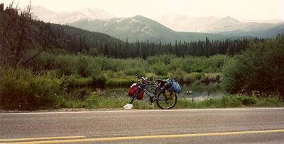 Ted's bike near the entrance to Rocky Mountain National Park.