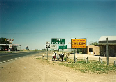 Ted's bike at Texas/New Mexico Boarder.