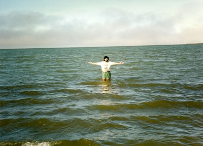 Ted standing in the Arctic Ocean near the Prudhoe Bay, Alaska Oil Fields.