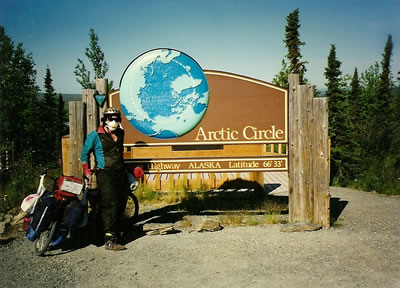 Ted at the Arctic Circle, ready for truck dust. 