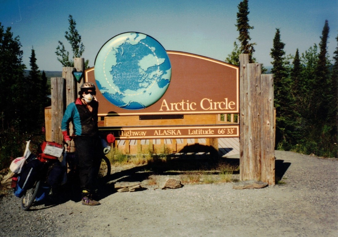 Ted at the Arctic Circle, ready for truck dust. 