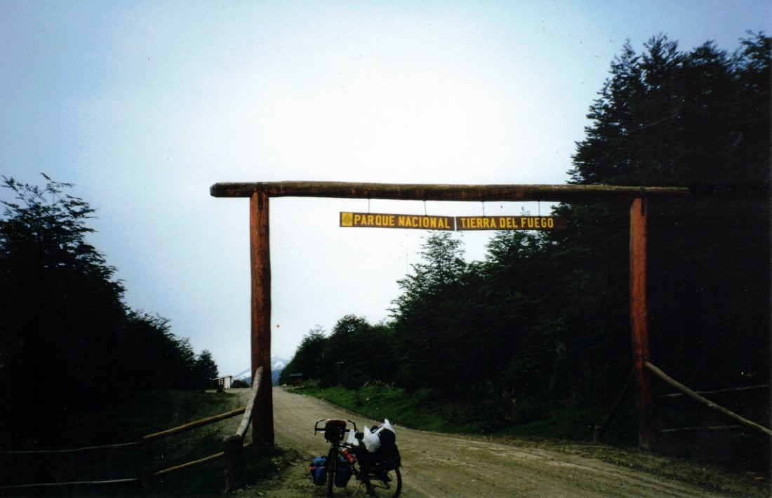 Ted's bike at the southern tip of South America, Tierra del Fuego National park.