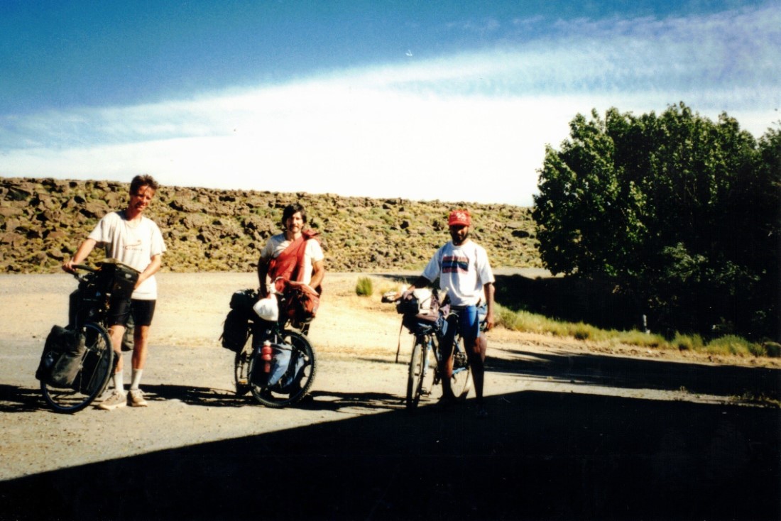 People that Ted met at a bar (Left to right: a biker from Holland, a guacho from Argentina and a biker from Argentina).