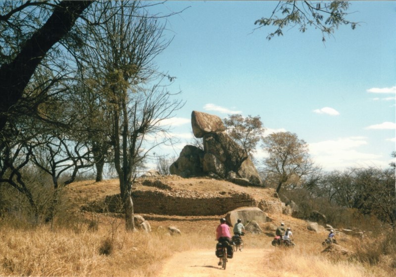 Biking to Khami Ruins near Bulawayo.