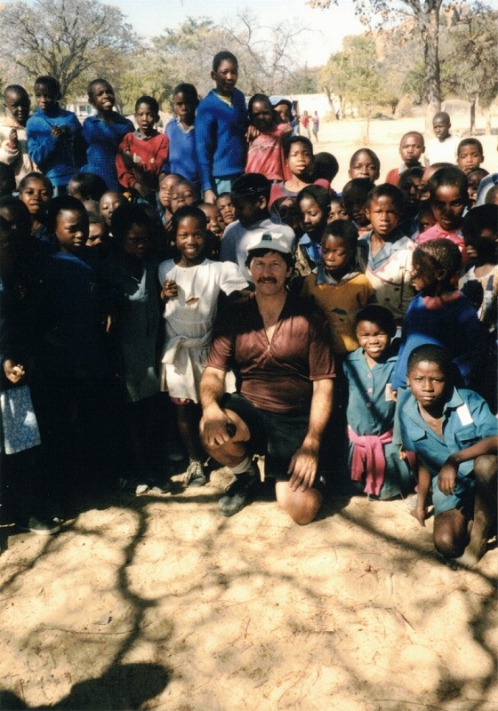 Ted with students at the primary school on Kumalo land.