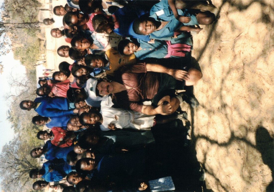 Ted with students at the primary school on Kumalo land.