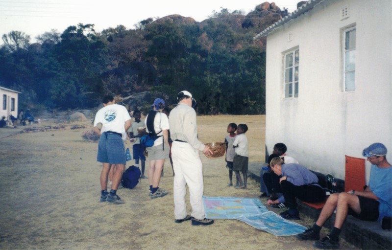 Getting ready to leave the secondary school on Kumalo community land.  We are in front of the building where we slept.