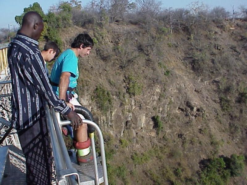 Ted preparing to bungee jump off the bridge that separates Zimbabwe and Zambia. (Near Victoria Falls)