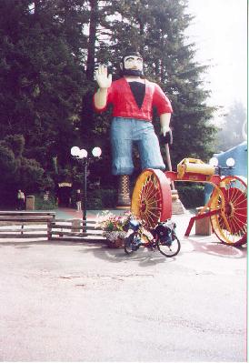 Ted's bike at tourist attraction in the Redwoods National Park just South of Crescent City, California.