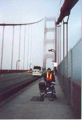 Ted with his bike on the Golden Gate Bridge.