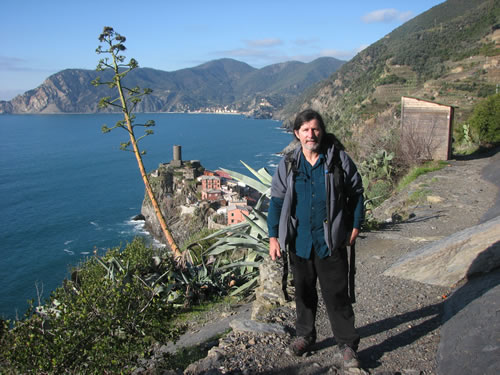 Cinque Terre - Ted with the town of Vernazza in the background. 