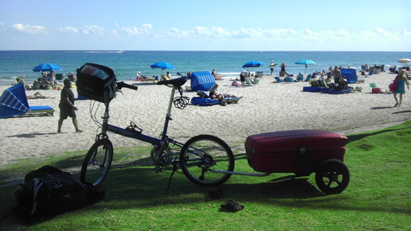 Ted's bike on beach in Florida