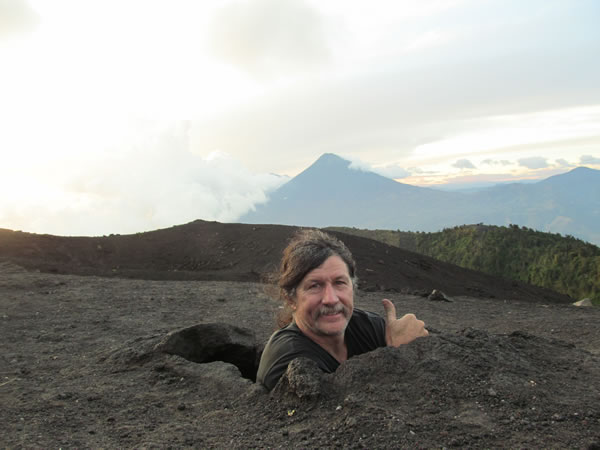 Ted in lava hole on Volcano Pacaya