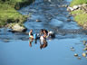 People cleaning their cloths in a river in Honduras