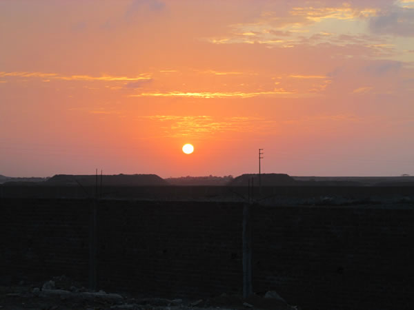 The sunset before I arrive in the town of Huanchaco, Peru near Trujillo, Peru.