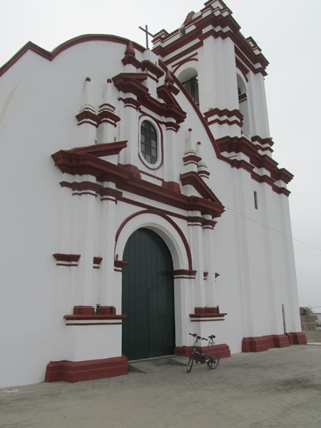 A church on the hill at the town of Huanchaco, Peru.