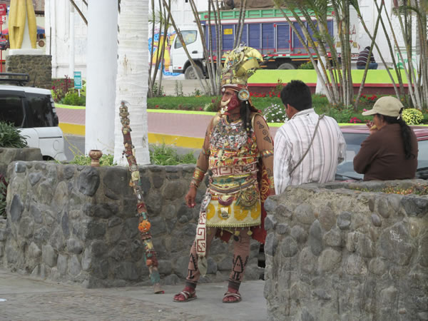Man dressed in native cloths near the beach of Huanchaco, Peru.