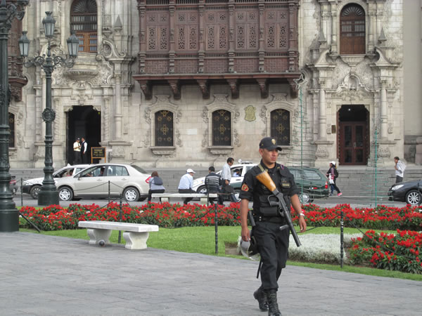 Police in historic center of Lima, Peru.