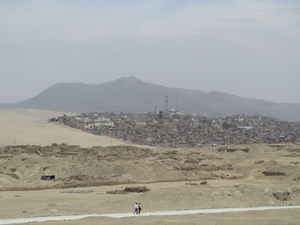 View of town 40 kilometers southeast of Lima, Peru,This photo was taken from the archeological site Pachacamac.
