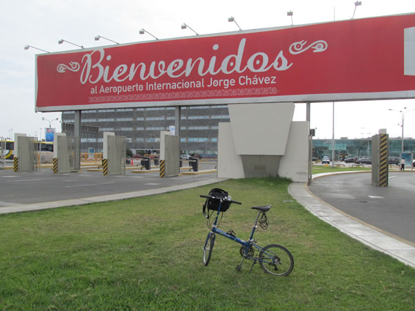 Ted’s bike in front of the Lima international airport.