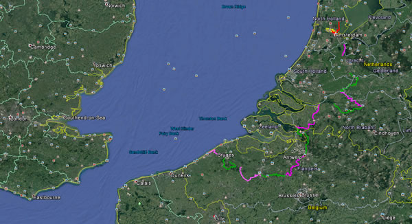 Entire Bike and barge trip – Amsterdam, Netherlands to Ostend, Belgium and Bruges, Belgium