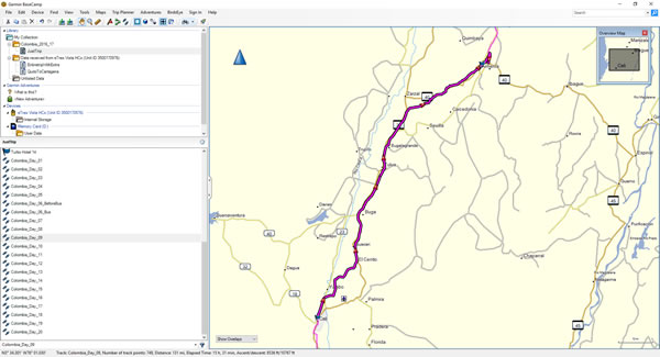 Day 9, Tuesday, November 22, 2016 - Route Map – Cali, Colombia to Armenia, Colombia.