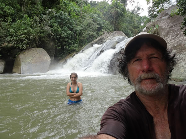 Our guide monitoring my moves at waterfall near Minca, Colombia.