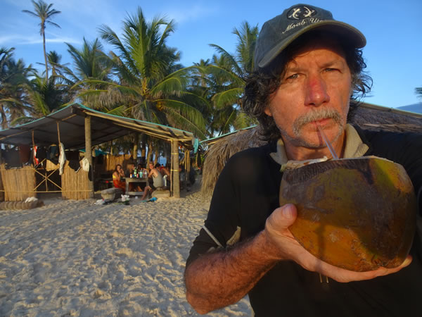 Ted drinking coconut milk on a single family San Blas Island, Panama. (first night)