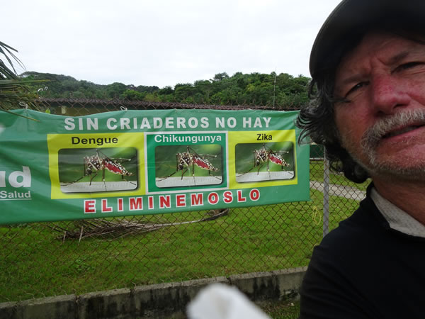 Mosquito warning sign on Darian Gap in Panama.