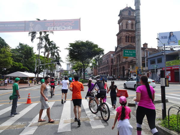 The street of Medellin, Colombia closed for cyclist and walkers on Sunday morning.
