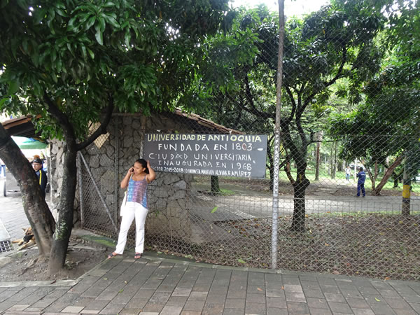 Fence around University of Medellin, Colombia. You cannot go onto campus without an ID.