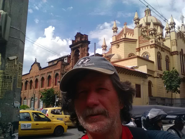 Ted in front of a church in Medellin, Colombia.