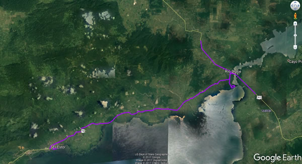 Day 20, Friday, December 1, 2017 – Bike Rio Dulce, Guatemala and El Estor, Guatemala - Google earth screenshot.