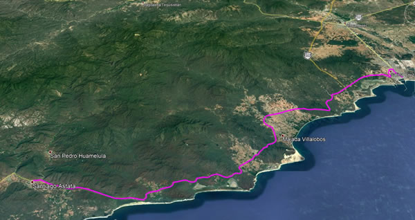 Day 9, Monday, November 20, 2017 – Bike portion - Santiago Astata, Mexico to Salina Cruze, Mexico - Google earth screenshot.