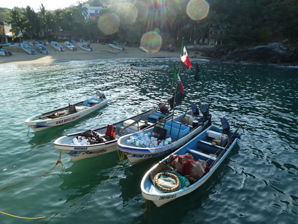 Boats in harbor at Puerto Angel, Mexico.