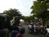The police have highway GA13 closed for a parade at the bridge near Rio Dulce, Guatemala.