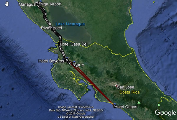 Entire trip – Rivas, Nicaragua to Liberia, Costa Rica.