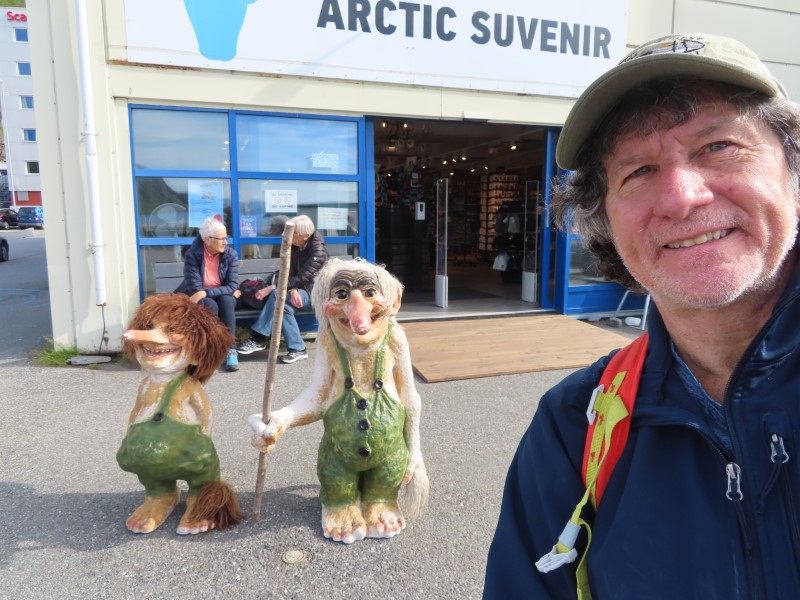 Ted with Trolls near visitor center in Honningsvg, Norway.