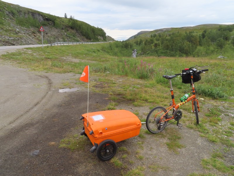 Teds bike at rest stop slightly north of Alta, Norway.